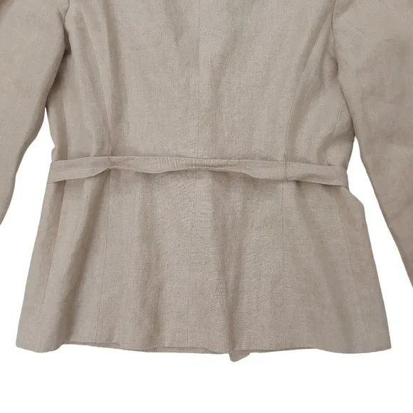 Amanda Smith Blazer Womens 8 Tan Pure Linen Belted Lined Single Button Casual - Picture 8 of 12